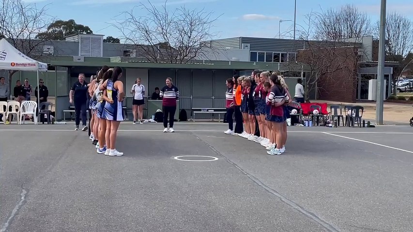 Sandhurst and Strathfieldsaye netballers observe a minute's silence for Sandhurst club legend Danny Ellis before the clubs' round 8 BFNL clash at Strathfieldsaye.