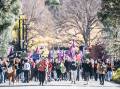 Protesters rallied after their forced move on Tuesday. Picture by Karleen Minney