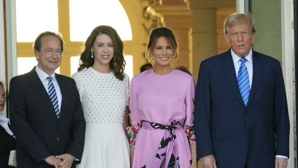 Billionaire John Paulson and fiancee Alina de Almeida with Melania and  Donald Trump at a fundraiser in April.