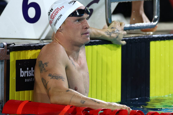 Cody Simpson after his heat in the men’s 100m freestyle on Thursday. 