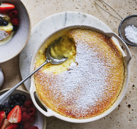 Yuzu and lemon self-saucing pudding.