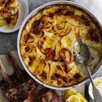 ***EMBARGOED FOR GOOD WEEKEND, SEPTEMBER 12/20 ISSUE***
Neil Perry recipeÂ : Slow-roasted Rib of Beef with Horseradish Cream and Potato Gratin
Photograph by William Meppem (photographer on contract, no restrictions)Â 