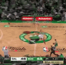 Payton Prtichard drains a three-pointer for Boston Celtics on the half-time buzzer in their game-five NBA finals match against the Dallas Maevericks.