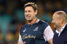 Former Wallabies attack coach Scott Wisemantel with ex-England coach Eddie Jones at the SCG.