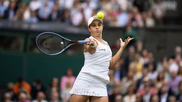 Ashleigh Barty in action during the Women&#x27;s Singles Final at The Wimbledon Lawn Tennis Championship.