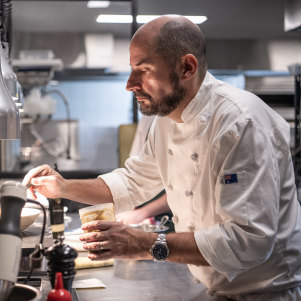 Chef Corey Costelloe in the kitchen at his Marrickville venture.