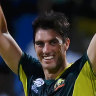 Pat Cummins celebrates his hattrick against Bangladesh