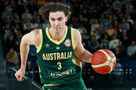 Josh Giddey playing for the Boomers against Venezuela in Melbourne last year.