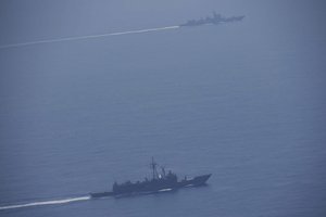 File - In this photo released by the Taiwan Ministry of National Defense, Chinese vessels are seen near Taiwan on Thursday, May 23, 2024. Taiwan tracked dozens of Chinese warplanes and navy vessels off its coast Friday on the second day of a large exercise China's People's Liberation Army held in response to the inauguration of the island's new leadership.