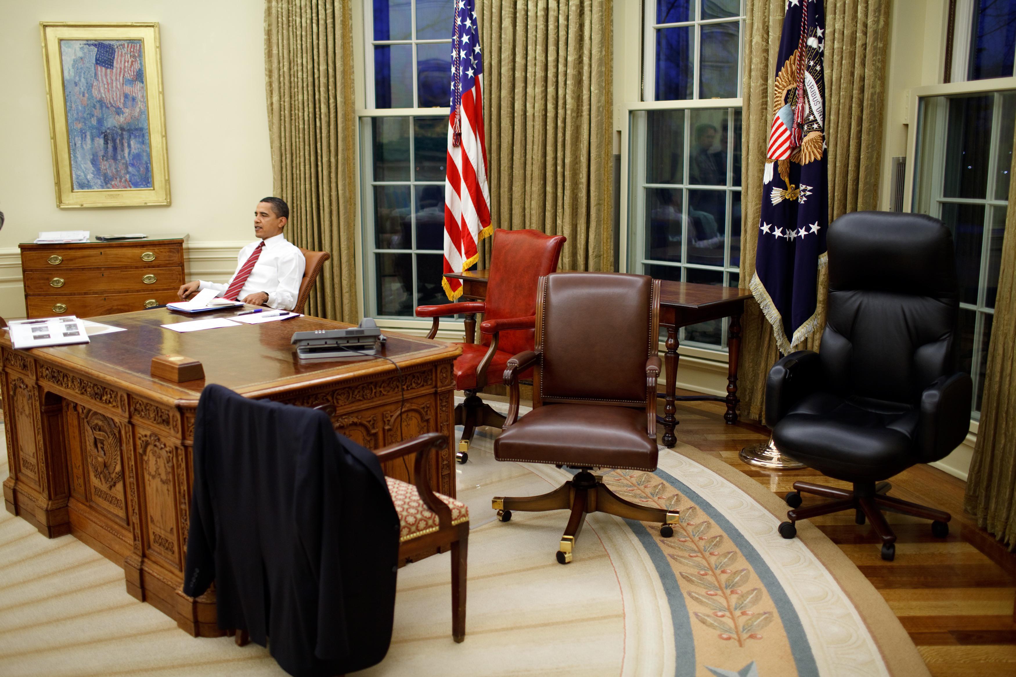 r/Presidents - President Barack Obama testing out which desk chair he wanted for the Oval Office (January, 2009) photo credit: Pete Souza