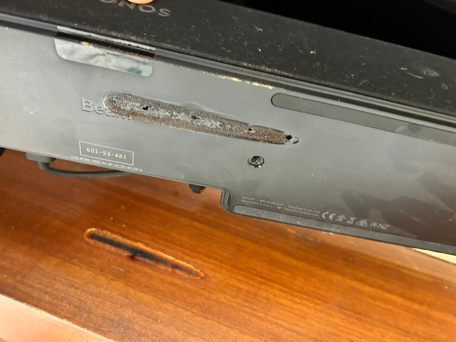 r/sonos - Sonos Beam has burnt the sideboard and died