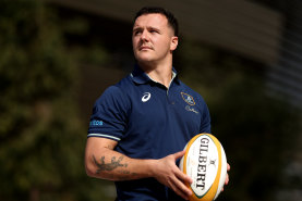 Dylan Pietsch poses outside Allianz Stadium.