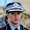 Inspector Amy Scott, recipient of the Commissioners Valour Award during a press conference at the NSW Police Academy in Goulburn, NSW.