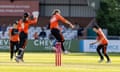 Blaze’s Kirstie Gordon celebrates taking the wicket of South East Stars’ Bryony Smith.