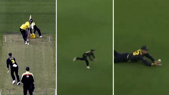 Aussie cricket star Marnus Labuschagne stunned England's T20 Blast when taking an incredible catch for Glamorgan.