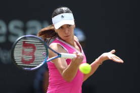 Ajla Tomljanovic returns the ball to Yulia Putintseva in the Birmingham final on Sunday.