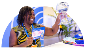 Woman holding an award.