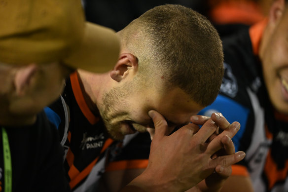 Adam Douehih’s emotions get the better of him at Campbelltown Stadium on Sunday.