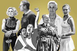 Clockwise from top: Ryan Gosling in Barbie; Kirsten Dunst in Wimbledon; Emma Thompson in Matilda the Musical;  Parminder Nagra and Keira Knightley in Bend it Like Beckham; Madonna in Die Another Day; and Steve Carell in Foxcatcher.