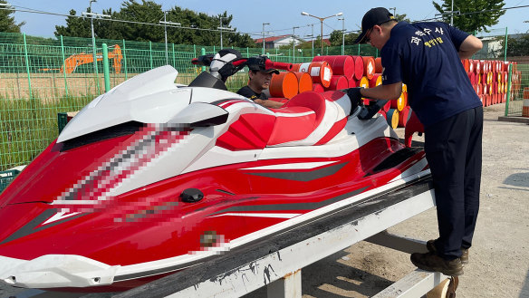 A photo released by South Korea’s Coast Guard showing Kwon’s jet-ski in Incheon in August 2023.