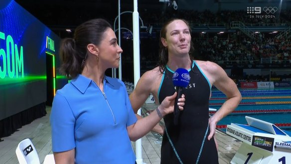 Cate Campbell spoke to Nine's Giaan Rooney after her final swim as an elite athlete, the women's 50m freestyle final at Australia's Paris 2024 trials.