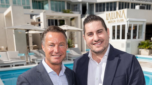 Marriott’s Richard Crawford with Jason Makris at the Marina Mirage site on the Gold Coast.