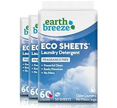 Earth Breeze Laundry Detergent Sheets - 90 Detergent Sheets (3 Pack) - 30 Sheets Per Pack - 180 Loads - Concentrated Liquid…