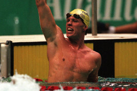 Kieren Perkins in his heyday, winning the 1500-metre freestyle gold at the Atlanta Olympics in 1996.