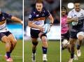 Noah Lolesio, left, and Tom Wright, right, will get their shot at redemption while rookie Charlie Cale, centre, has been called into the Wallabies. Pictures by Keegan Carroll, Gary Ramage