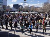 A flash mob to contend with, dancing the Nutbush in Civic Square. Picture by Keegan Carroll