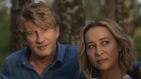 Journalist Birdie Bell (Asher Keddie) matches with Joe Burt (David Wenham) in the eight-part thriller Fake.