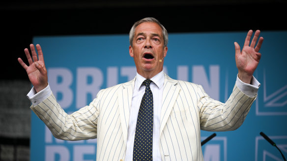 Reform UK leader Nigel Farage speaks during an election campaign event at Trago Mills.