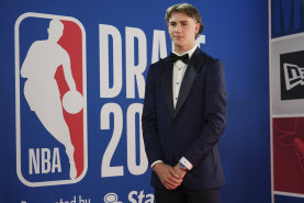 Australian basketballer Johnny Furphy at the NBA Draft on Thursday AEST.