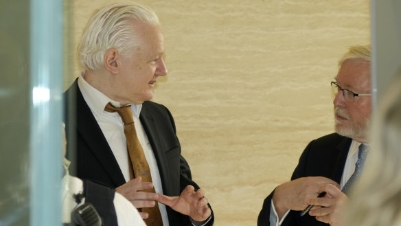 WikiLeaks founder Julian Assange with Australia’s US ambassador Kevin Rudd.