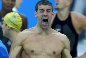 Michael Phelps after the men’s 4x100m freestyle final in Beijing in 2008.