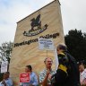 Parents and former Newington College students protested outside the Stanmore campus last month.