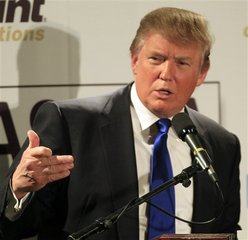 In this May 11, 2011 file photo, possible 2012 presidential hopeful, Republican Donald Trump speaks during a luncheon with the Greater Nashua Chamber of Commerce in Nashua, N.H.