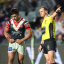 GOSFORD, AUSTRALIA - JUNE 22:  Fetalaiga Pauga of the Roosters is sent of by Referee Grant Atkins during the round 16 NRL match between Sydney Roosters and Canterbury Bulldogs at Industree Group Stadium, on June 22, 2024, in Gosford, Australia. (Photo by Scott Gardiner/Getty Images)