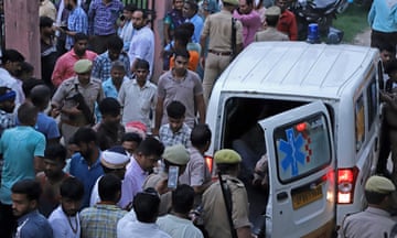 An ambulance at the Sikandra Rao hospital in Hathras.