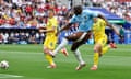 Romelu Lukaku of Belgium shoots in the game against Ukraine at Euro 2024