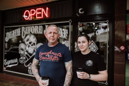 Carl and Nicola Fricker are husband-and-wife owners of Death Before Decaf, a 24-hour cafe in New Farm.