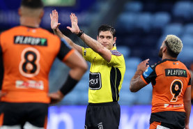 Wests Tigers captain Api Koroisau is sent to the sin-bin.