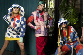 Fashion Designer Monika Branagan (centre) with models Shanesse Wong and Tori Michael. Designers who are are braving tough retail conditions by launching labels. They are hoping that bold style signatures will buck the trend. Sydney.