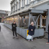 Councillors have rejected a recommendation from council officers to cancel the outdoor dining permit of the Wolf of Windsor on Eastbourne St, after 3.5 years of complaints from residents over safety, urination, rubbish, noise. Seen here concerned residents, Susan Louey, Caroline, Margaret Leever and Chris (left to right). 3rd July 2024. Photo by Jason South