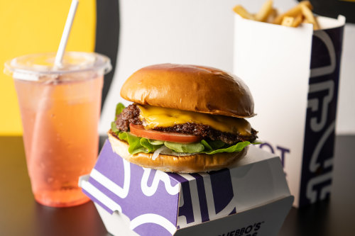 The Classic smashburger with chips and watermelon soda.