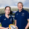 Jo Yapp, coach of the Wallaroos, and Joe Schmidt, coach of the Wallabies, at Allianz Stadium.