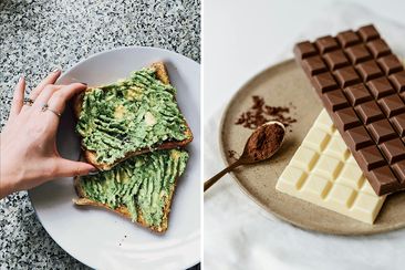 Stock images of avocado toast and chocolate