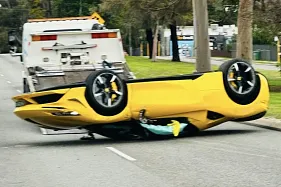 Million-dollar Ferrari SF90 Stradale flips on roof, safety systems protect occupants