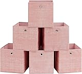 SONGMICS Opbergdoos, set van 6 opbergdozen van vliesstof met handvat, dozen opslag, 30 x 30 x 30 cm, organizer box, voor kubusrek, vouwdoos, kledingopslag, pastelroze RFB006R01