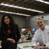 University of NSW professor Veena Sahajwalla and RenewIT chief executive James Lancaster in his warehouse of old office equipment.